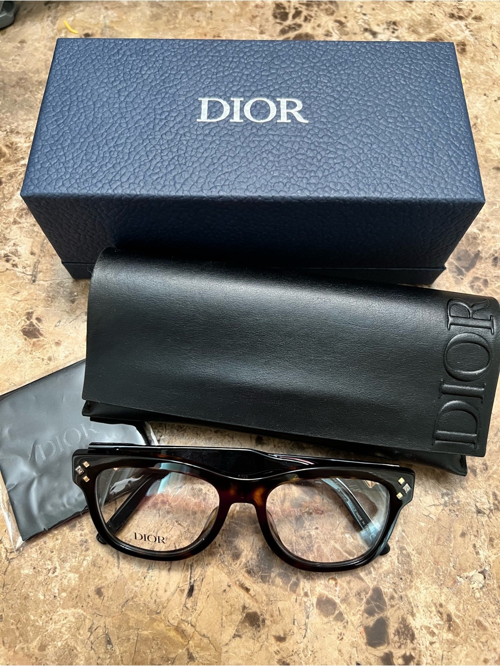 Dior DiamondO Tortoiseshell and Black Oversized Square Glasses
